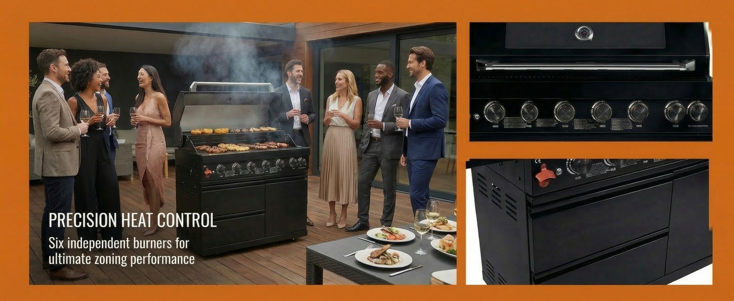 43" 6-Burner Natural NG Black Outdoor Kitchen Island Grill