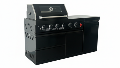 65" 4-Burner 72,000 BTU Black Outdoor Kitchen Island Grill +Side Burner + Marble Countertops
