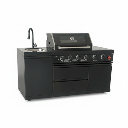 65" 4-Burner 72,000 BTU Black Outdoor Kitchen Island Grill + Round Side Burner