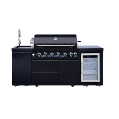 82.5" 6-Burner 83,500 BTU Black Outdoor Kitchen Island Grill Sink + Refrigerator