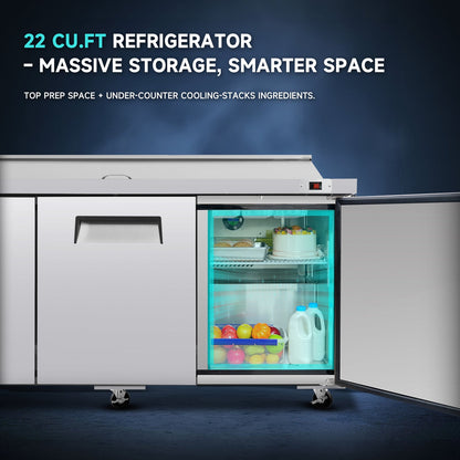 72" Width Commercial Refrigerators Sandwich & Salad Prep Table with a Butcher Block Cutting Board