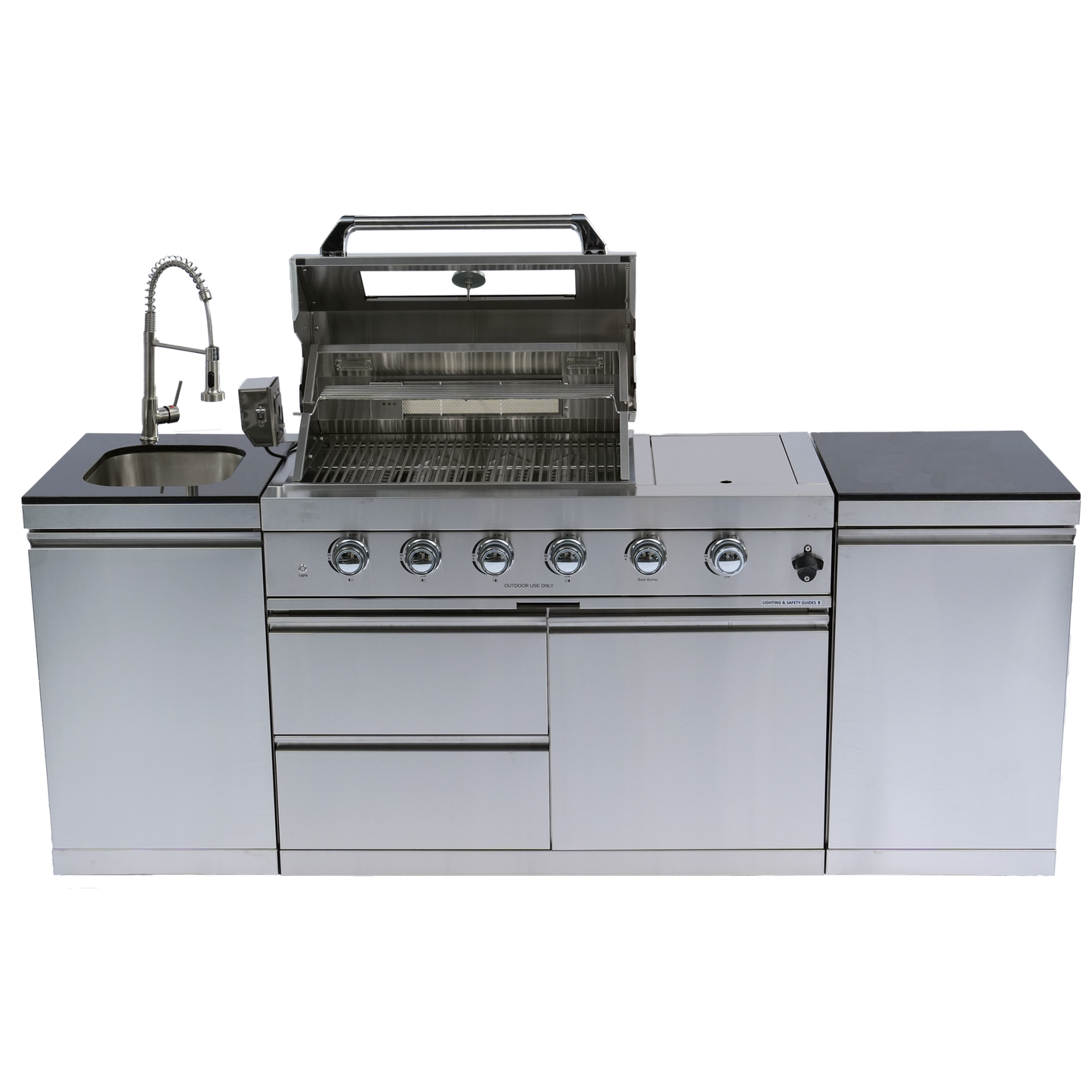 85" 4-Burner 72,000 BTU Silver Outdoor Kitchen Island Grill + Side Burner + Storage Cabinets & Drawers