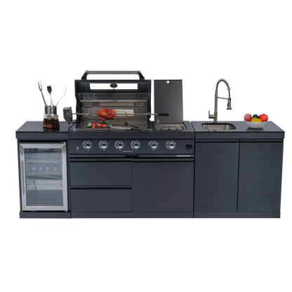 NG 104" 4-Burner 72,000 BTU Black Outdoor Kitchen Island Grill Rotisserie