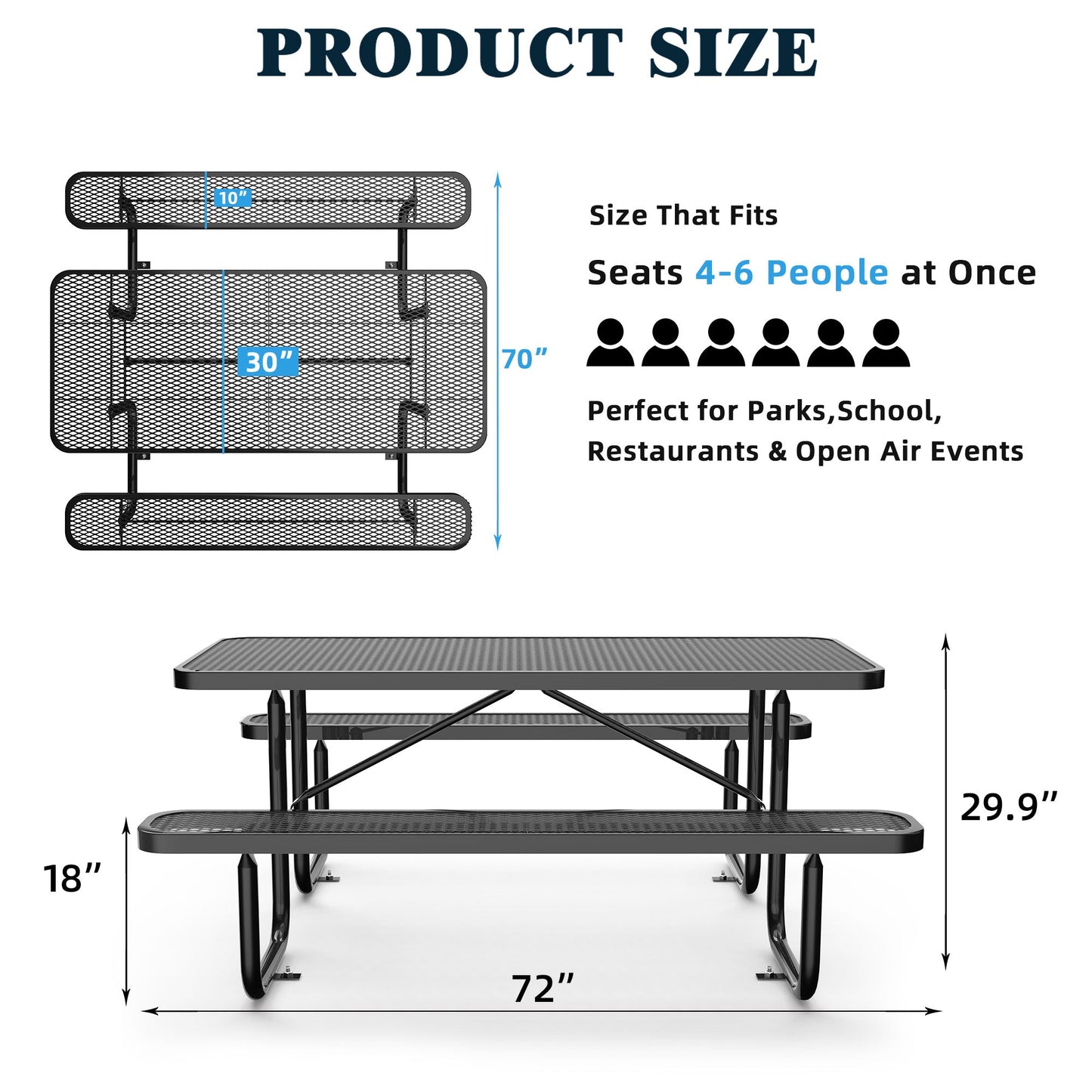 6 ft Metal Picnic Tables for Outdoors