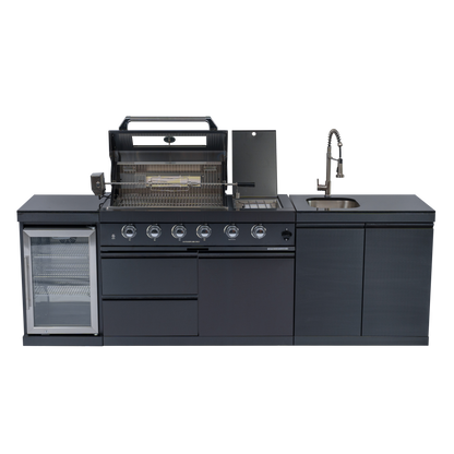 NG 104" 4-Burner 72,000 BTU Black Outdoor Kitchen Island Grill Rotisserie