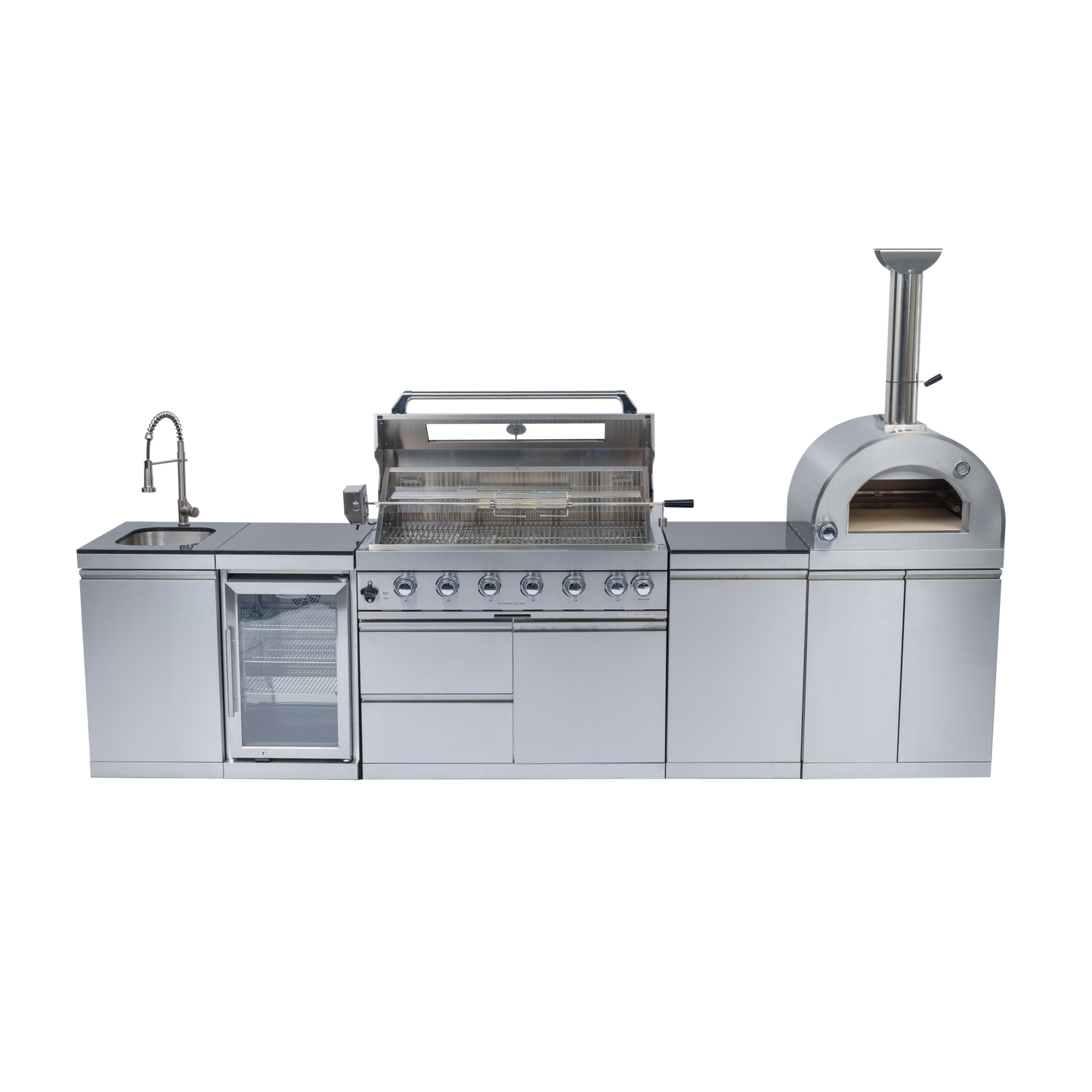 128" 120,000 BTU 6-Burner Outdoor Kitchen Island Grill with Pizza Oven