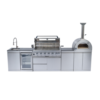 128" 120,000 BTU 6-Burner Outdoor Kitchen Island Grill with Pizza Oven