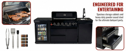 82" 6-Burner 85,000 BTU Gas Outdoor Kitchen Island Grill Stainless Steel Sink Wine Cooler
