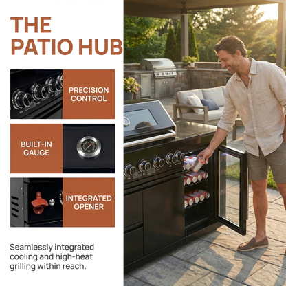 63" 6-Burner Black Outdoor Kitchen Island Grill + Fridge