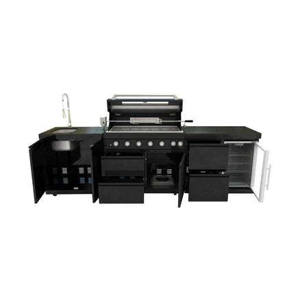115" 6-Burner 85,000 Black Outdoor Kitchen Island Grill Rotisserie kit