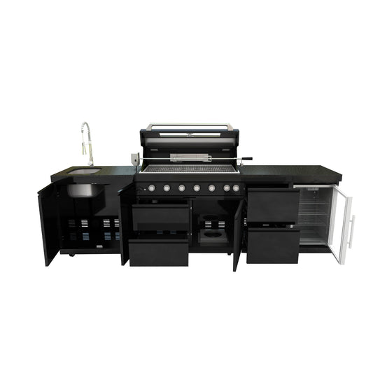 115" 6-Burner 85,000 Black Outdoor Kitchen Island Grill Rotisserie kit