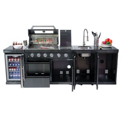 NG 104" 4-Burner 72,000 BTU Black Outdoor Kitchen Island Grill + Rotisserie Kit