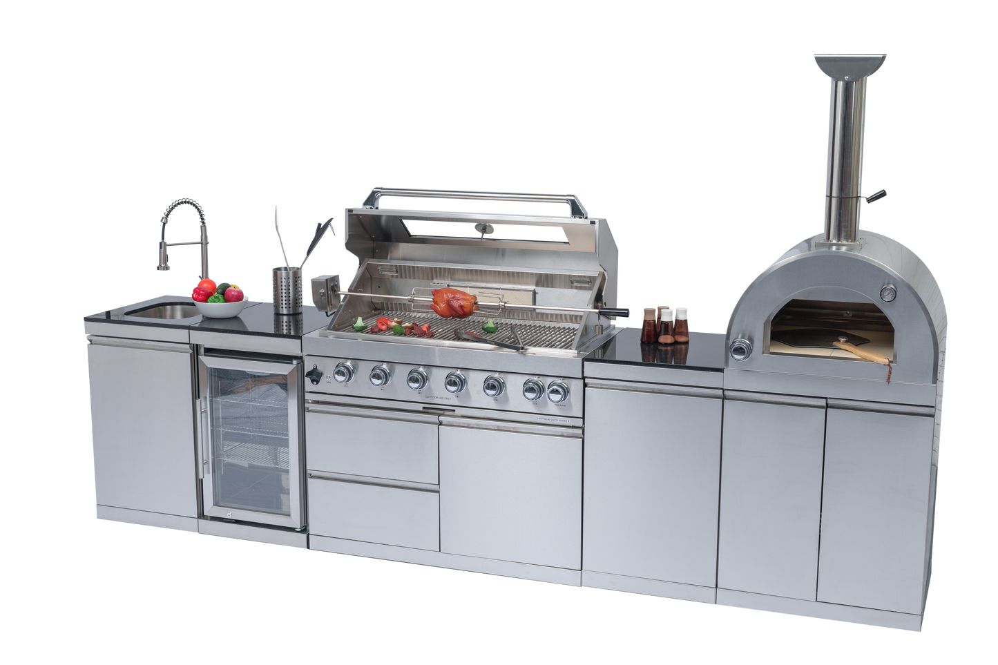 128" 120,000 BTU 6-Burner Outdoor Kitchen Island Grill with Pizza Oven