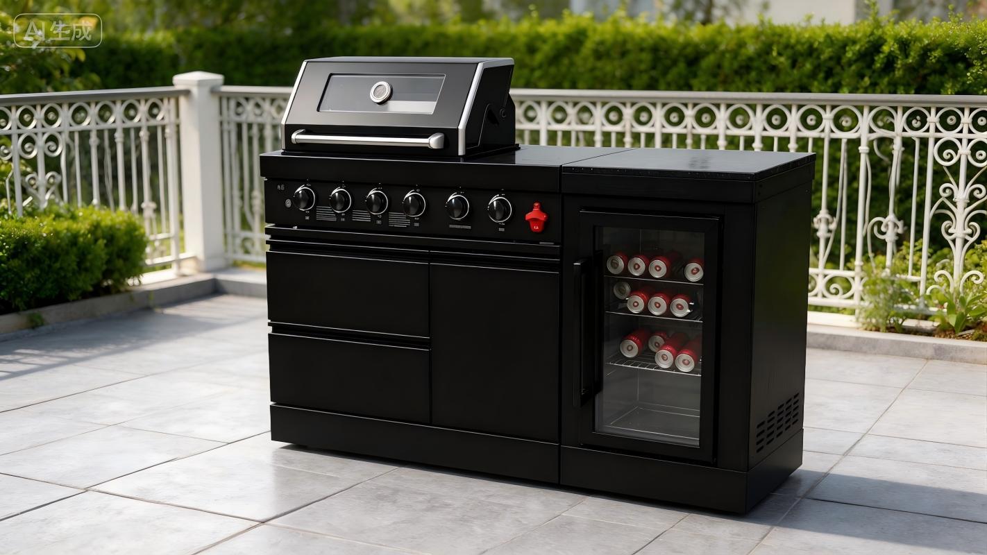 65" 4-Burner 72,000 BTU Black Outdoor Kitchen Island Grill Marble Countertops Wine Cooler