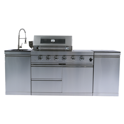NG 85" 4-Burner 72,000 BTU Silver Outdoor Kitchen Island Grill + Side B & Storage Cabinets & Sink