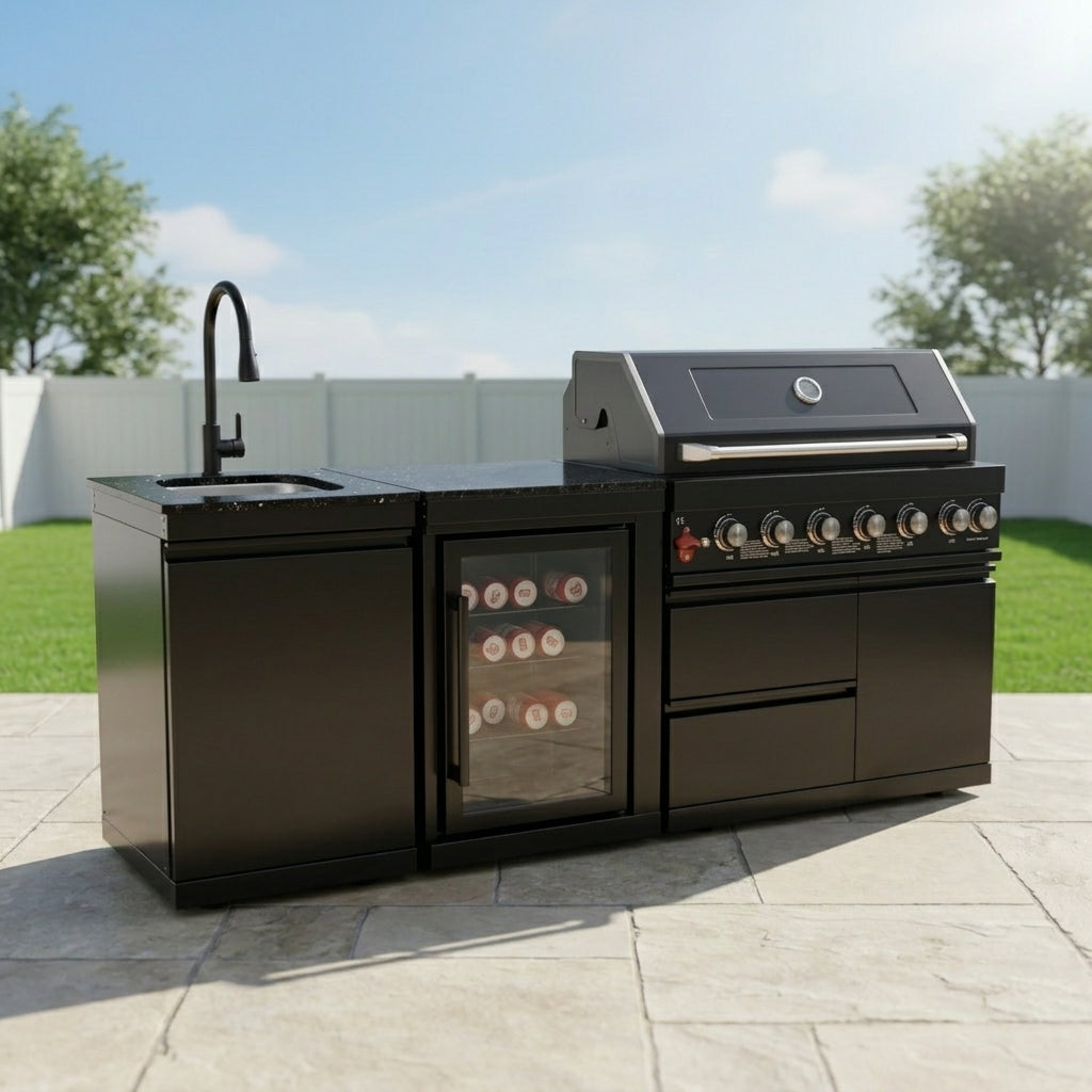 82" 6-Burner 85,000 BTU Gas Outdoor Kitchen Island Grill Stainless Steel Sink Wine Cooler