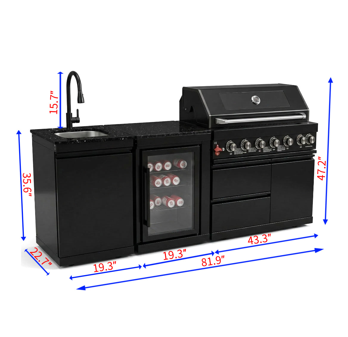 82" 6-Burner 85,000 BTU Gas Outdoor Kitchen Island Grill Stainless Steel Sink Wine Cooler