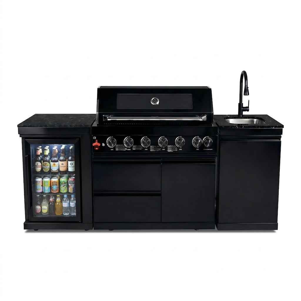 82" 6-Burner 85,000 BTU Gas Outdoor Kitchen Island Grill Stainless Steel Sink Wine Cooler
