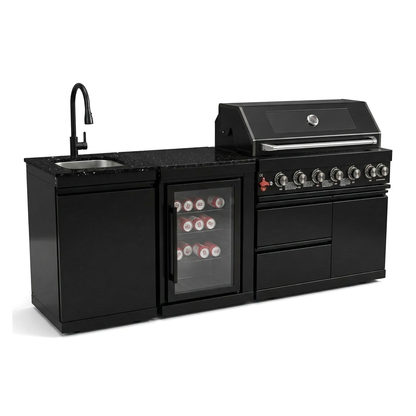 82" 6-Burner 85,000 BTU Gas Outdoor Kitchen Island Grill Stainless Steel Sink Wine Cooler