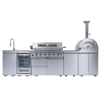 128" 120,000 BTU 6-Burner Outdoor Kitchen Island Grill with Pizza Oven
