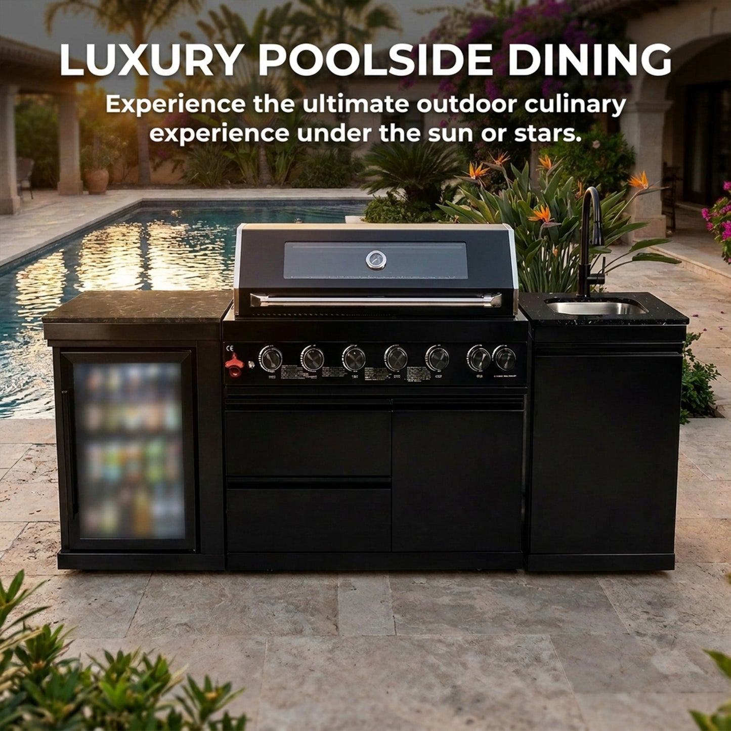 82" 6-Burner 85,000 BTU Gas Outdoor Kitchen Island Grill Stainless Steel Sink Wine Cooler