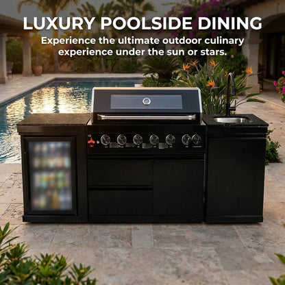 82" 6-Burner 85,000 BTU Gas Outdoor Kitchen Island Grill Stainless Steel Sink Wine Cooler