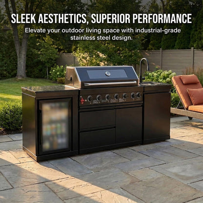 82" 6-Burner 85,000 BTU Gas Outdoor Kitchen Island Grill Stainless Steel Sink Wine Cooler