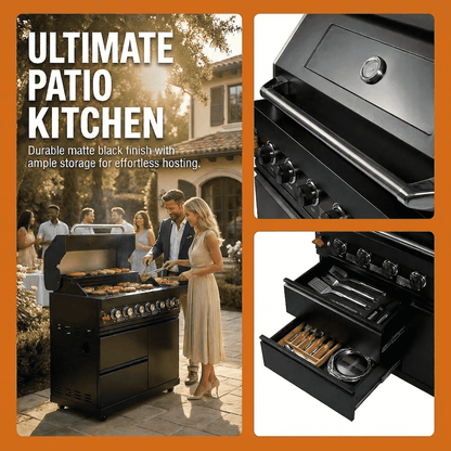 43" 6-Burner Natural NG Black Outdoor Kitchen Island Grill