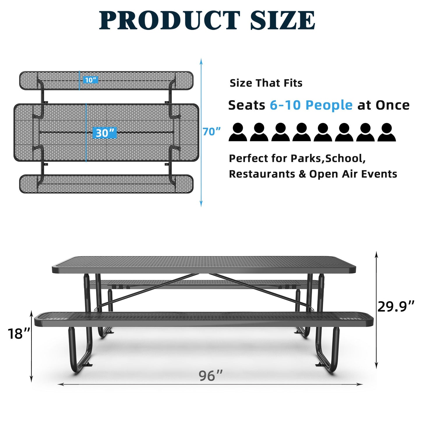 8 ft Metal Picnic Tables for Outdoors