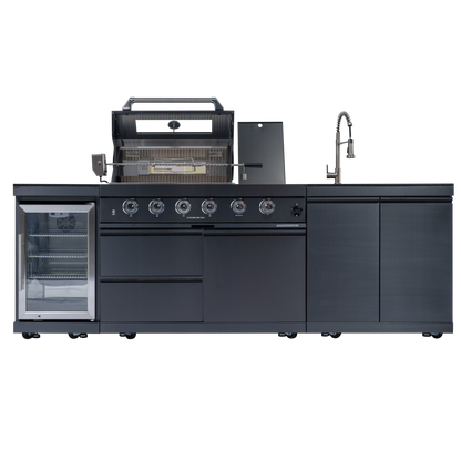 NG 104" 4-Burner 72,000 BTU Black Outdoor Kitchen Island Grill Rotisserie