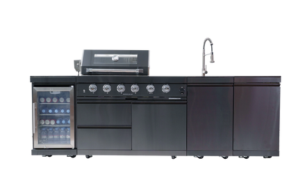 NG 104" 4-Burner 72,000 BTU Black Outdoor Kitchen Island Grill + Rotisserie Kit