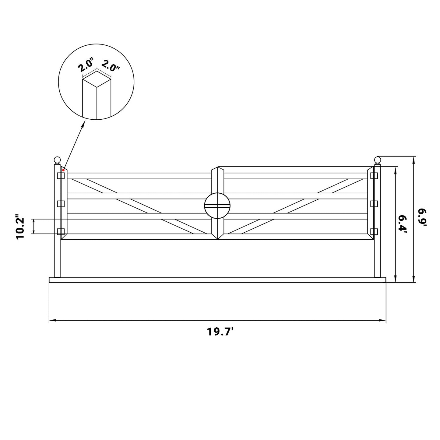 20 ft Farm Driveway Gate with Diagonal Tubes, Dual Swing