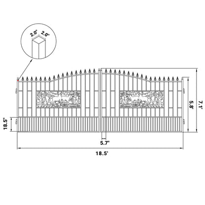 18x7 ft Steel Dual Swing Driveway Gate with Rectangular Deer Pattern