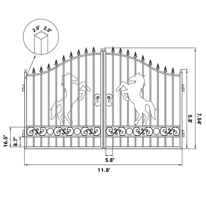 12x8 ft Dual Swing Driveway Steel Gate