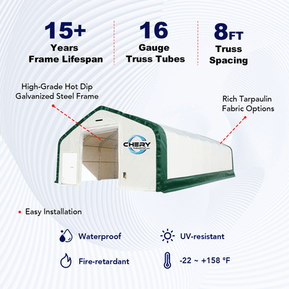 W40'xL80'xH21' Double Truss Storage Shelter, 8' Truss Spacing