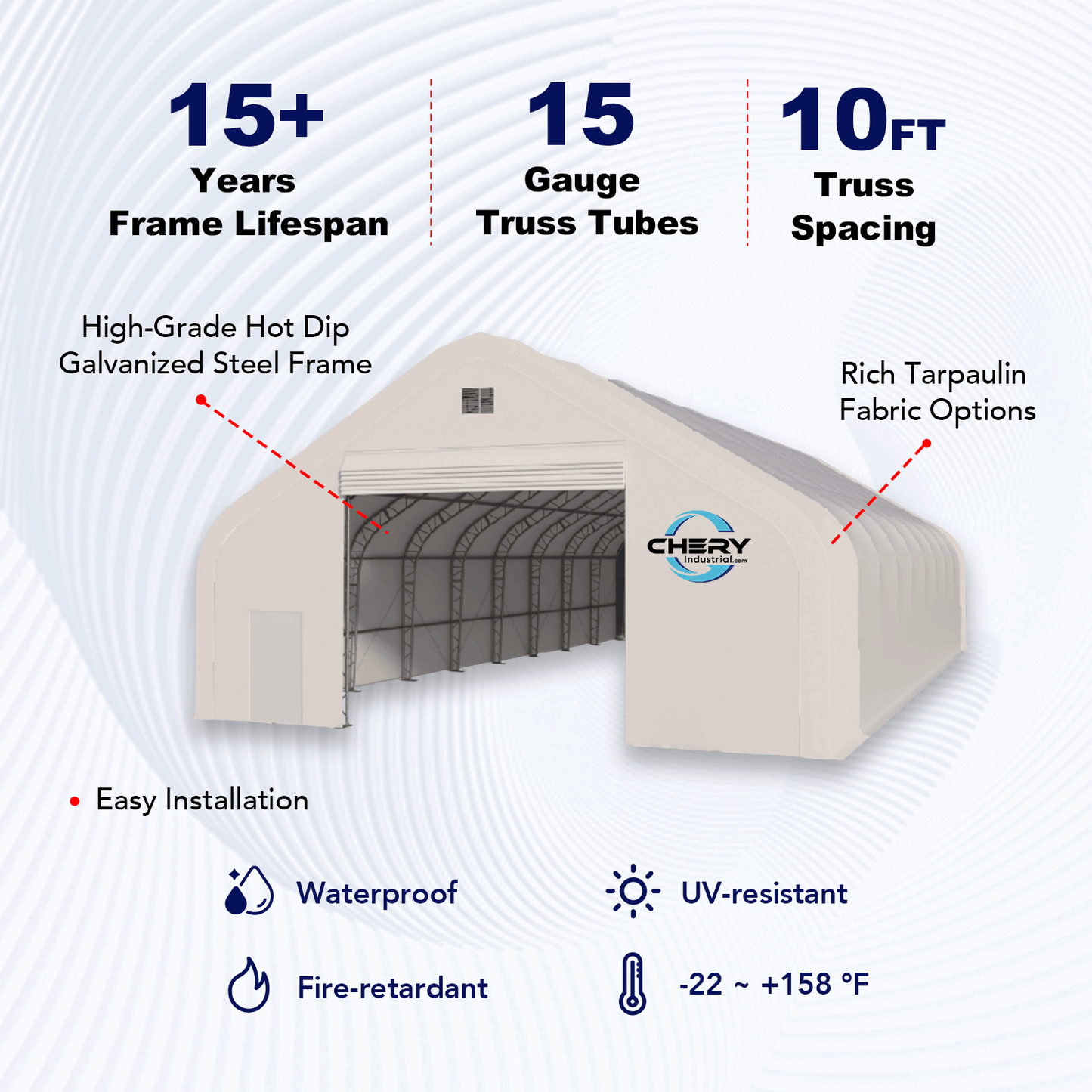 W50'xL100'xH23' Double Truss Storage Shelter