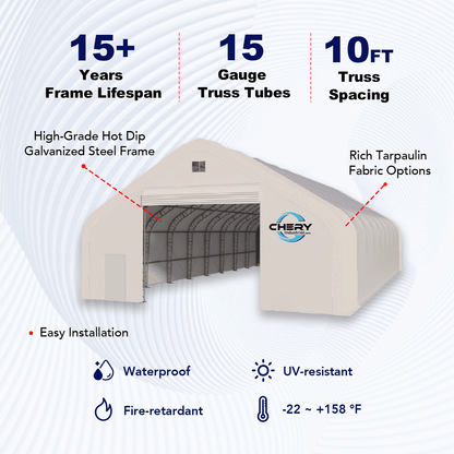W50'xL80'xH23' Double Truss Storage Shelter