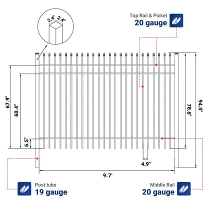 10x7 ft Steel Fence with 3 Rails, 30 Panels
