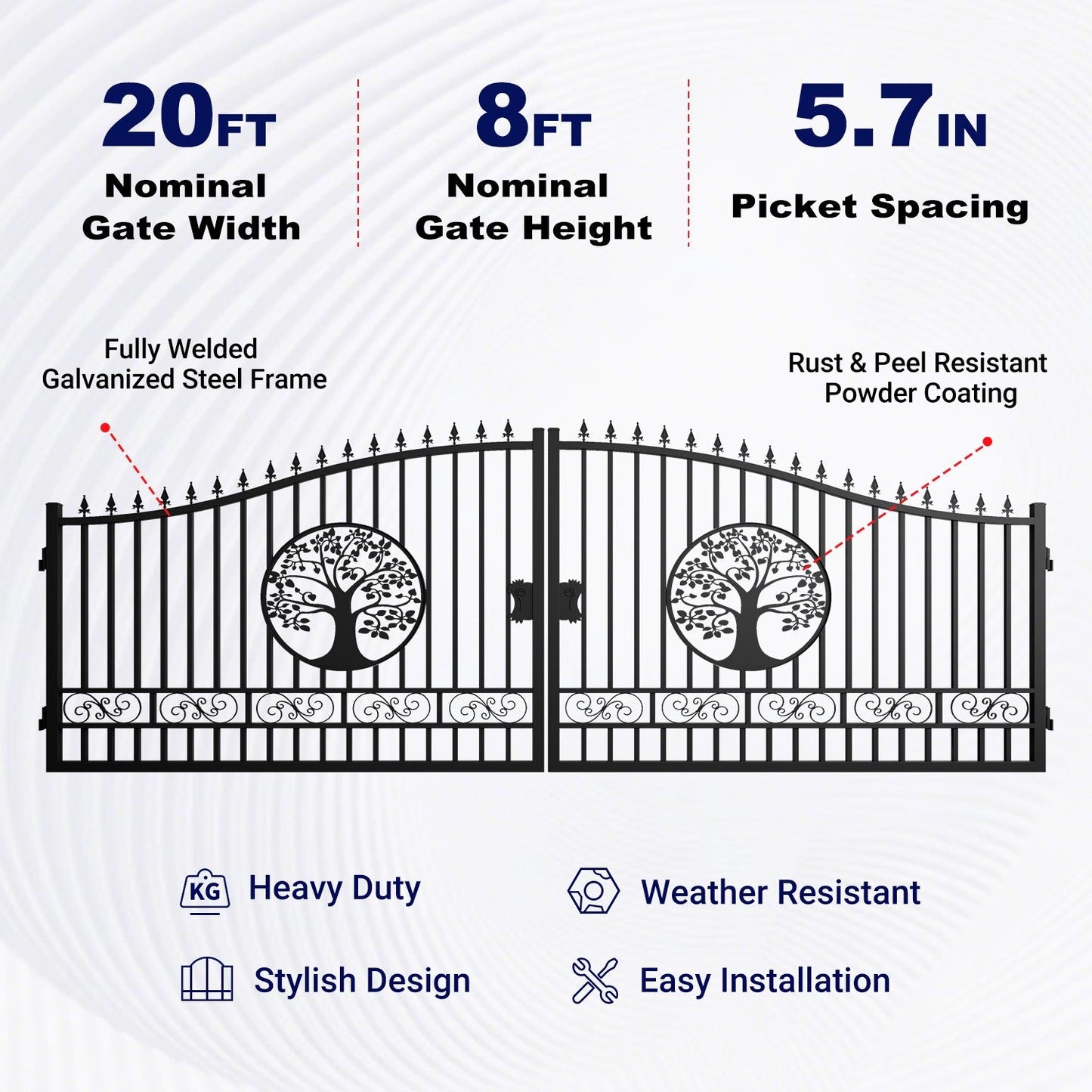 20x8 ft Steel Dual Swing Driveway Gate with Wider Goalposts
