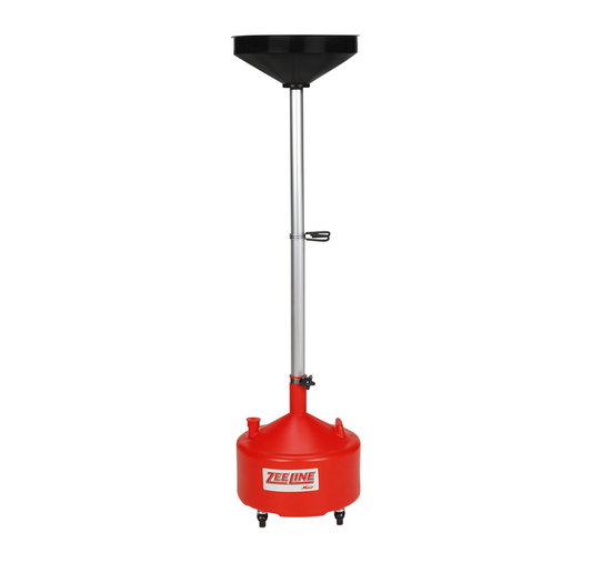 Zeeline by Milton ZE8DC Rolling Oil Drain Pan – 8 Gallon, Adjustable Funnel, 2" Drain Port, Swivel Casters