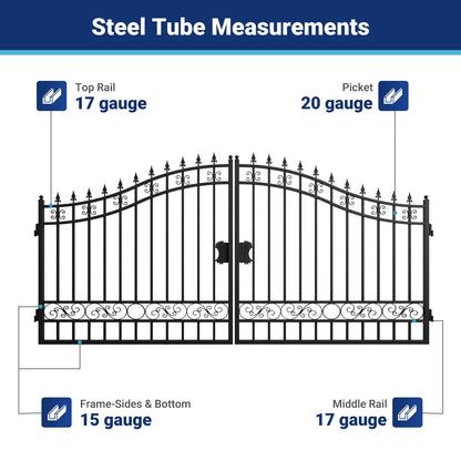 14x8 ft Steel Dual Swing Driveway Gate