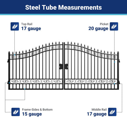 16x8 ft Steel Dual Swing Driveway Gate