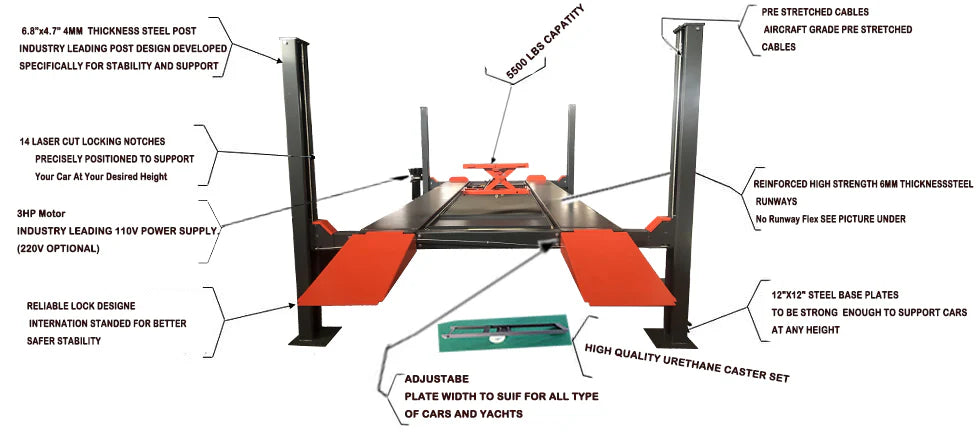 Katool KT-4H110 4-Post Vehicle Lift – 11,000 lbs Capacity (Warehouse Pickup ONLY)