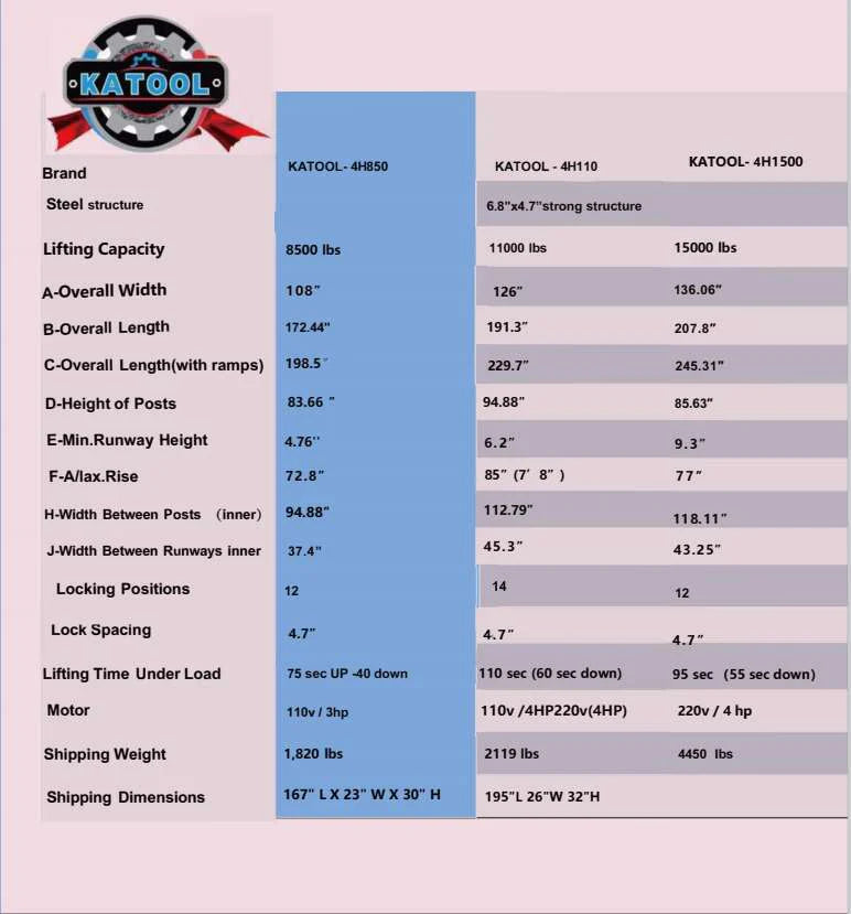 Katool KT-4H110 4-Post Vehicle Lift – 11,000 lbs Capacity (Warehouse Pickup ONLY)