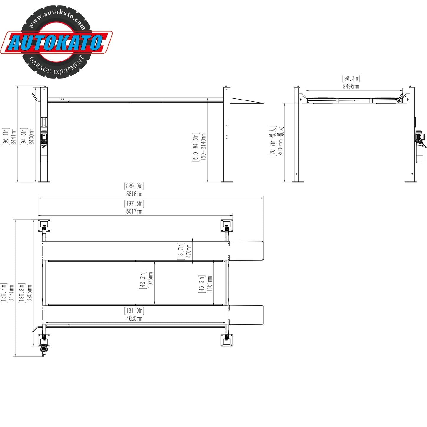 Katool KT-4H110 4-Post Vehicle Lift – 11,000 lbs Capacity (Warehouse Pickup ONLY)