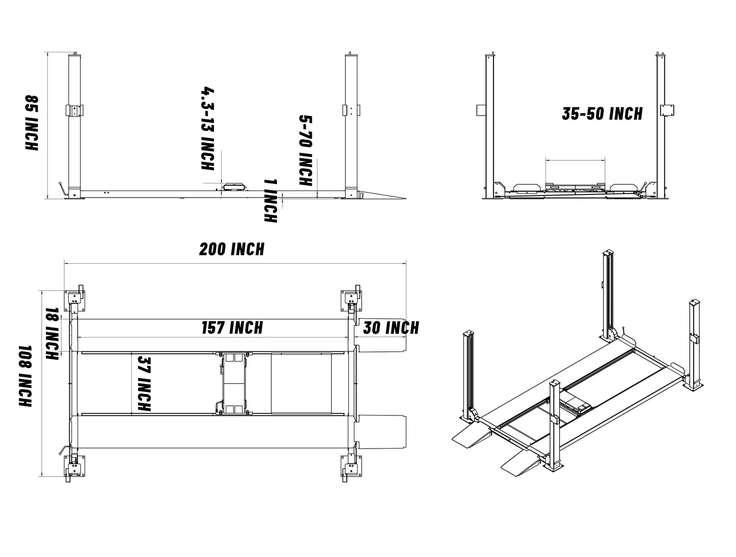 Katool KT-4H850 8,500Lbs Heavy Duty 4-Post Car lift *Shipping included*