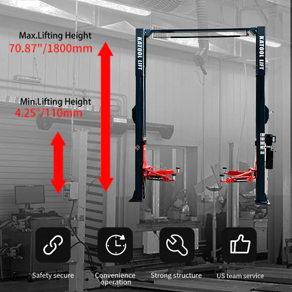 Katool KT-AS110D Two Post Asymmetrical Vehicle Lift 11,000lbs Single Point Lock Release