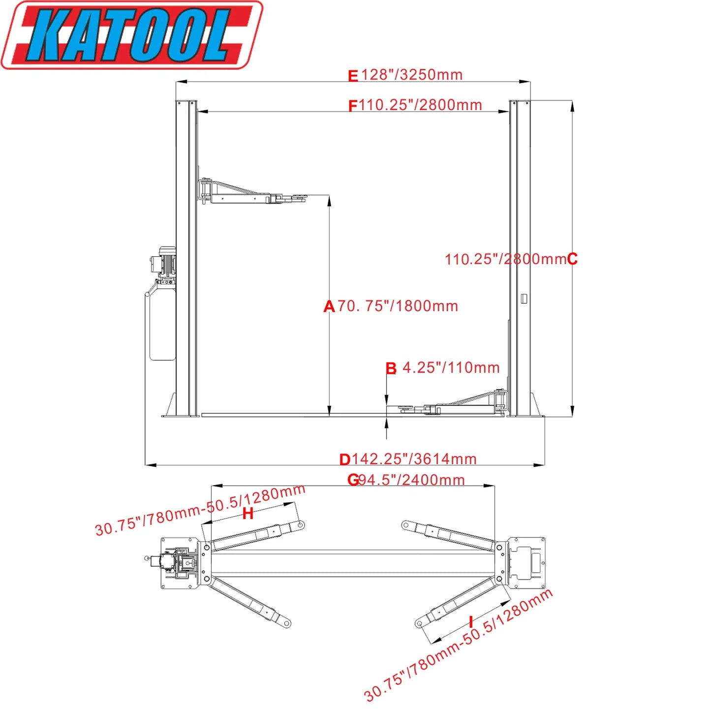 Katool KT-H100 Two-Post Vehicle Lift – 10,000 lbs Capacity (Shipping Only)