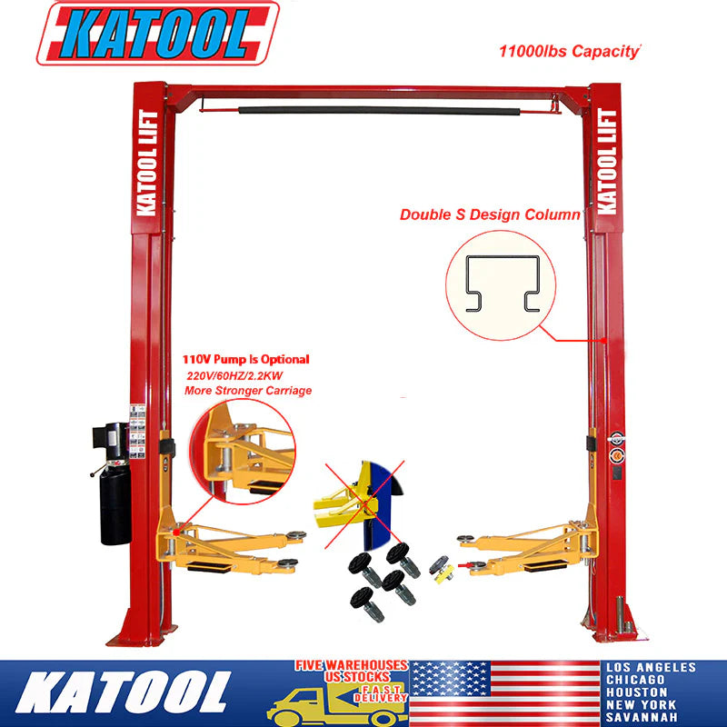 Katool KT-M110 Two-Post Clear-Floor Vehicle Lift – 11,000lbs Capacity