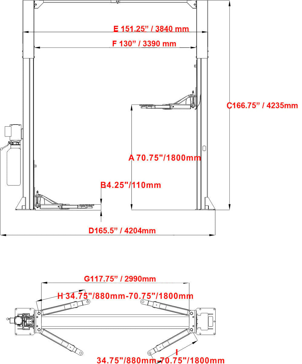 Katool KT-M120 12,000lbs Two Post Clear-floor Vehicle Lift